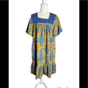 Go Softly Patio Dress size Medium MumuBlie with gold trim